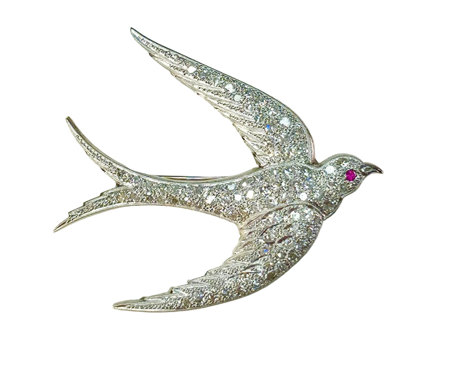 2.3 ctw Diamond and Ruby Dove Brooch