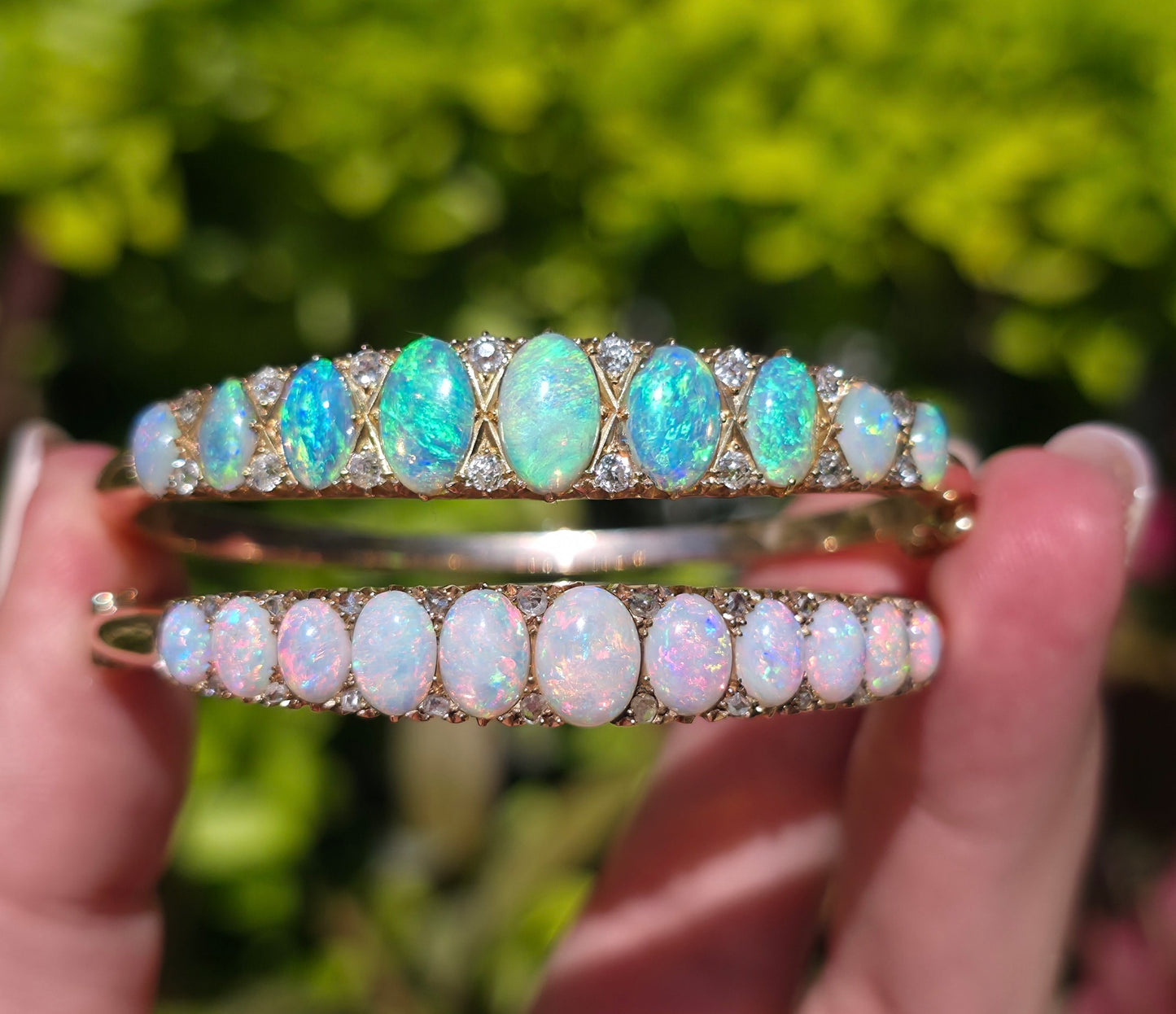 Vintage Australian Opal Bangle with Old cut Diamonds