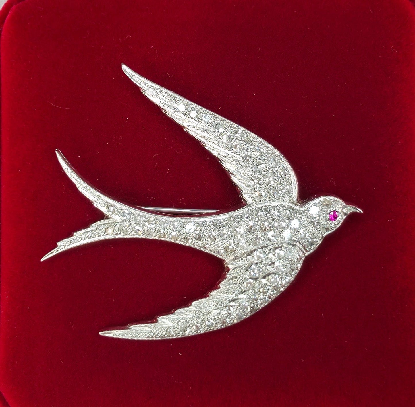 2.3 ctw Diamond and Ruby Dove Brooch