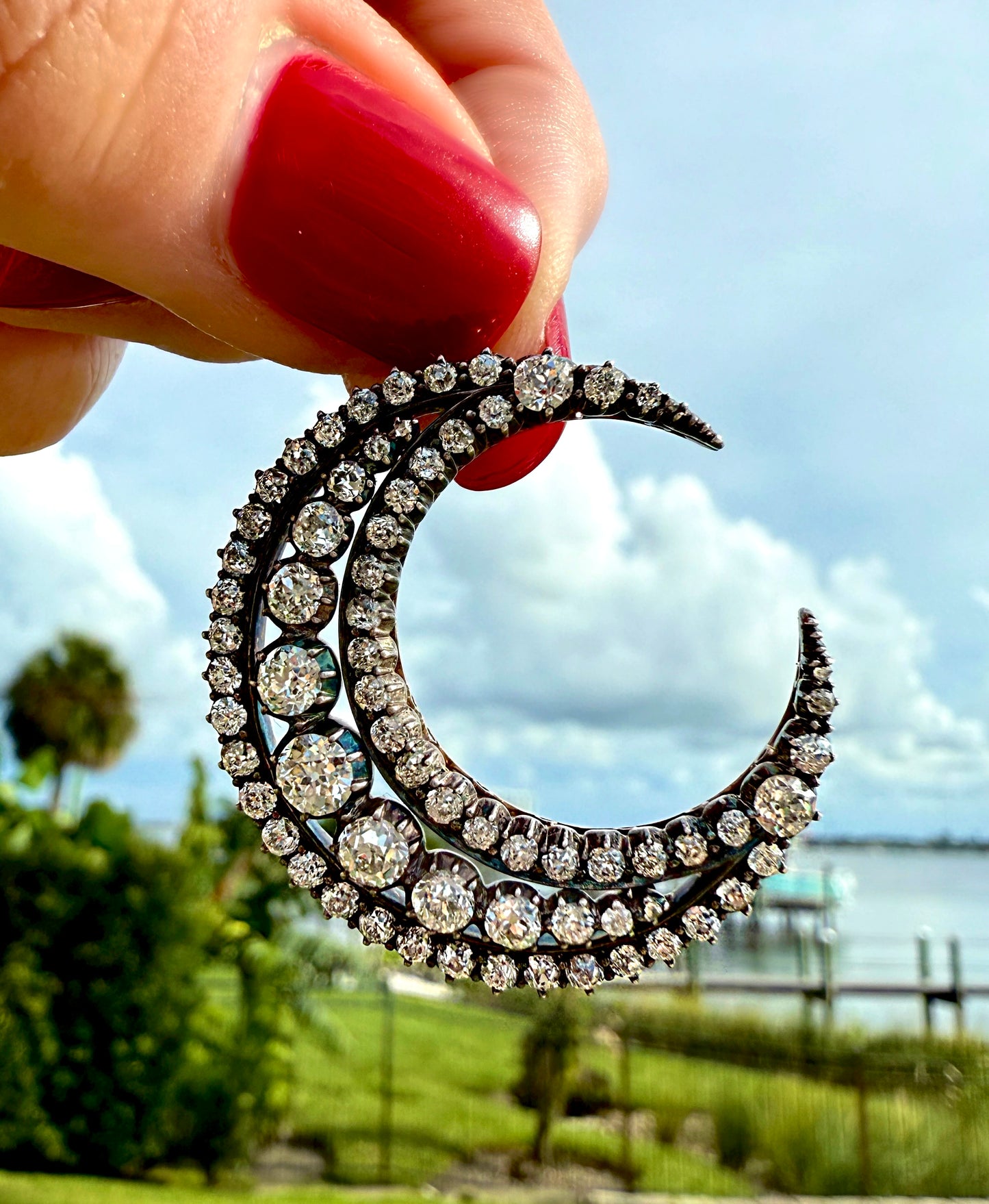 Victorian Diamond Crescent Brooch & Pendant Circa 1880.