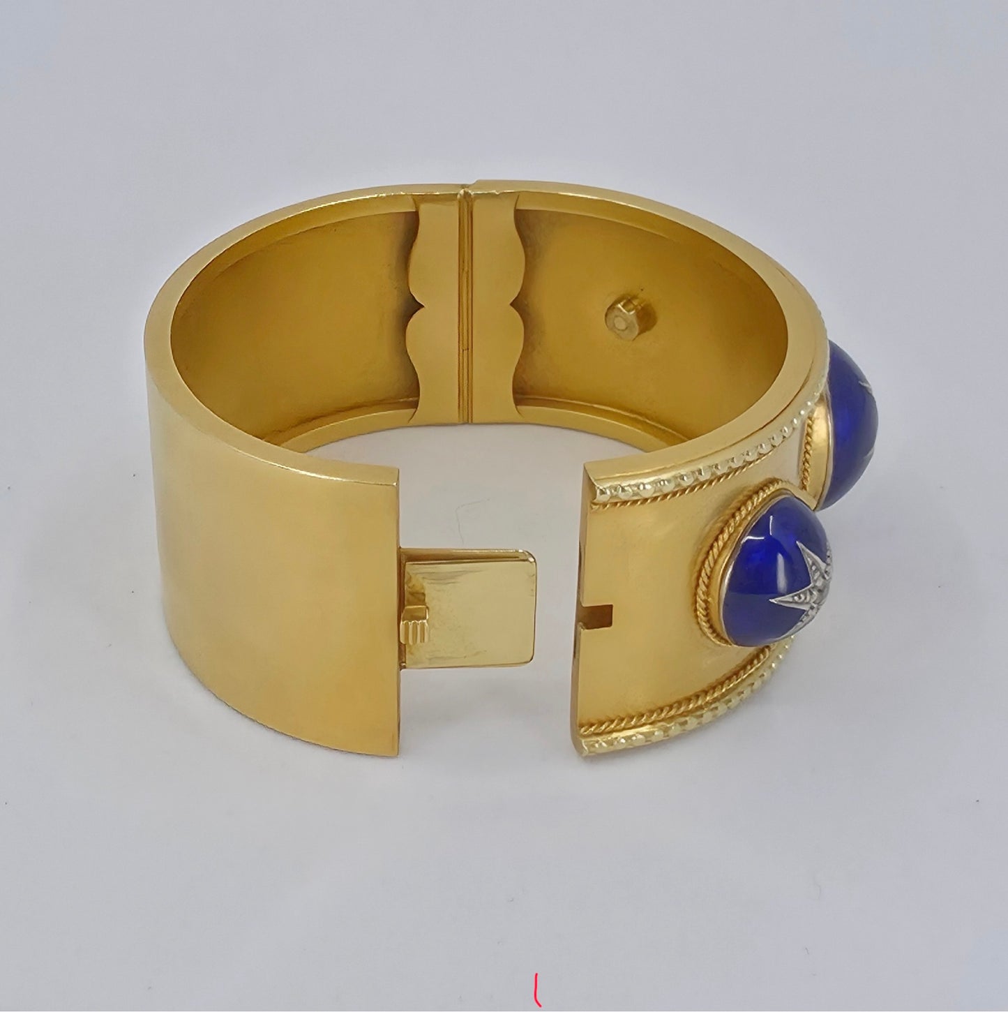 Antique Victorian Gold Bangle Bracelet- Blue Guilloché Enamel & Old-Cut Diamonds | England, Mid-19th Century