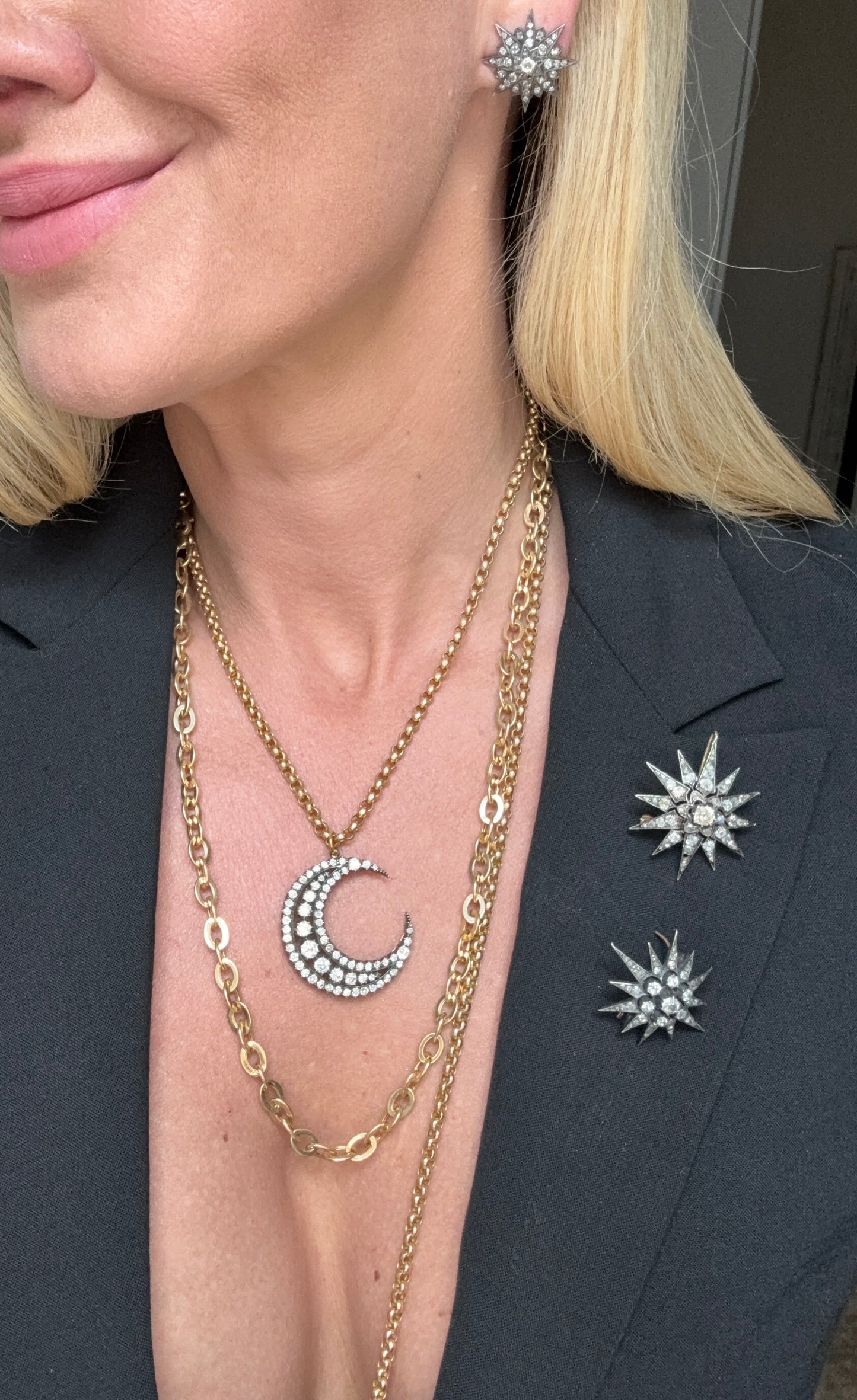 Victorian Diamond Crescent Brooch & Pendant Circa 1880.