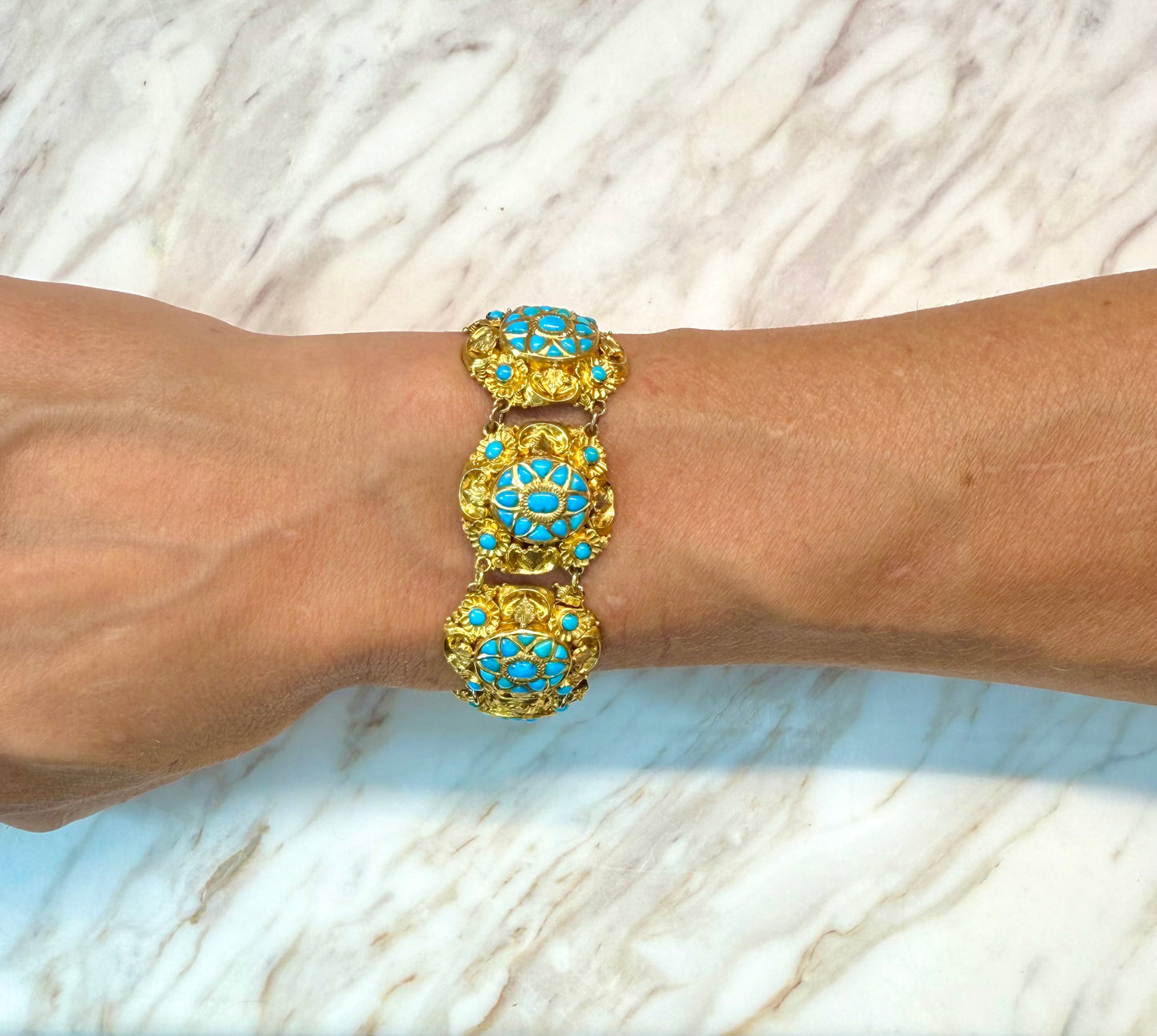 Antique Turkish 22k Gold and Turquoise link bracelet