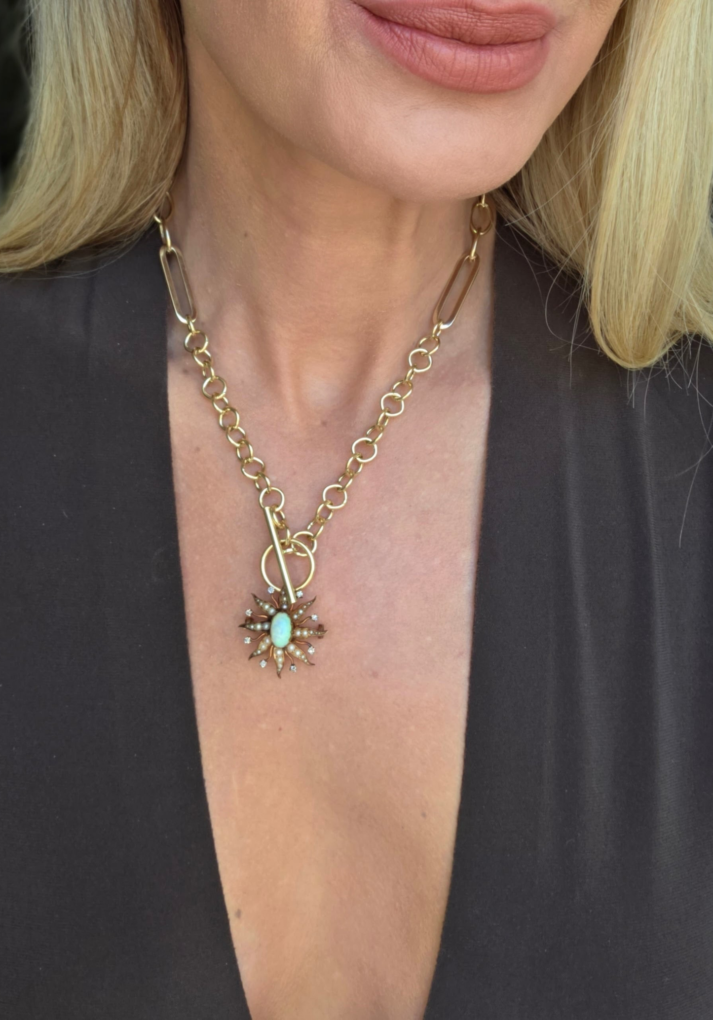 14K T-bar Mixed Link Necklace