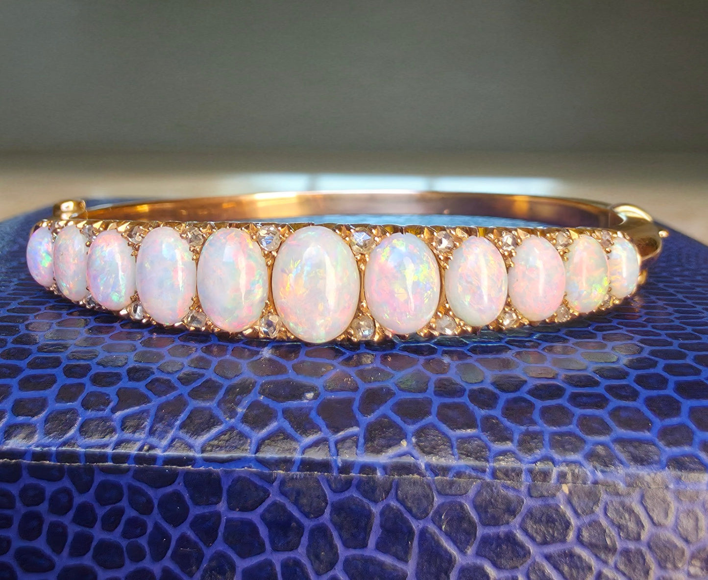 Vintage Pink Australian Solid Opal Bangle 14K gold