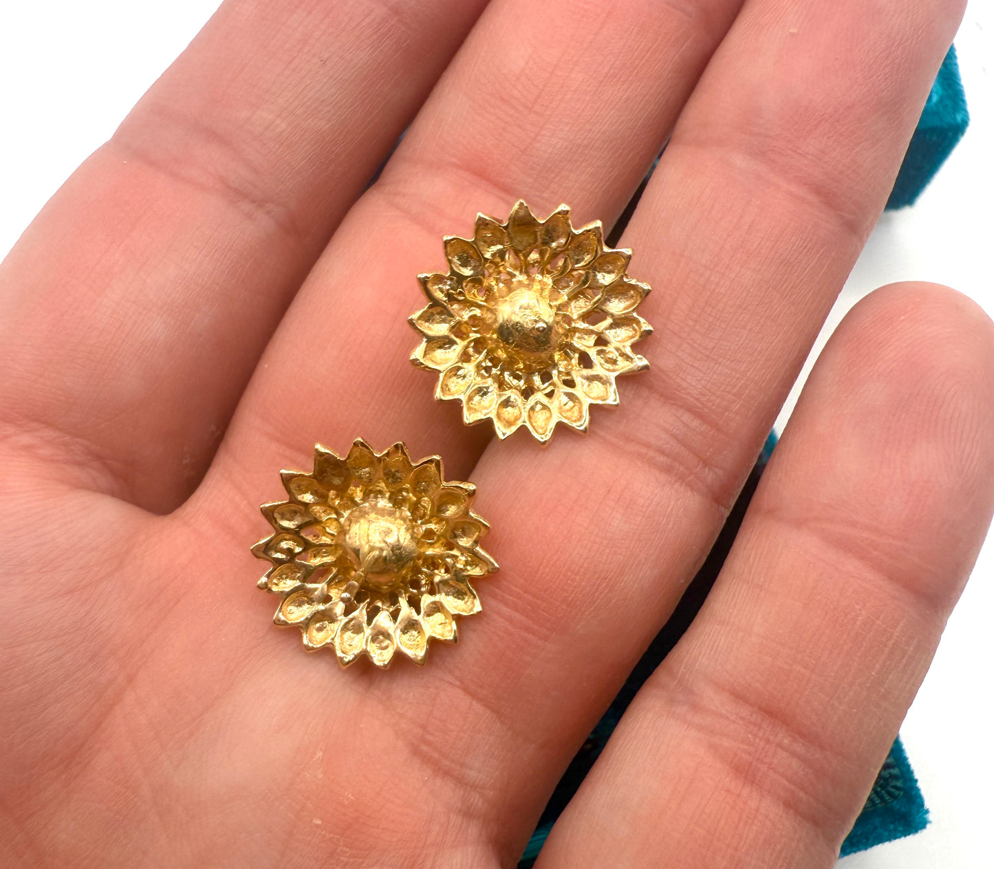 14K Gold Sunburst Pearl and Spinel Earring