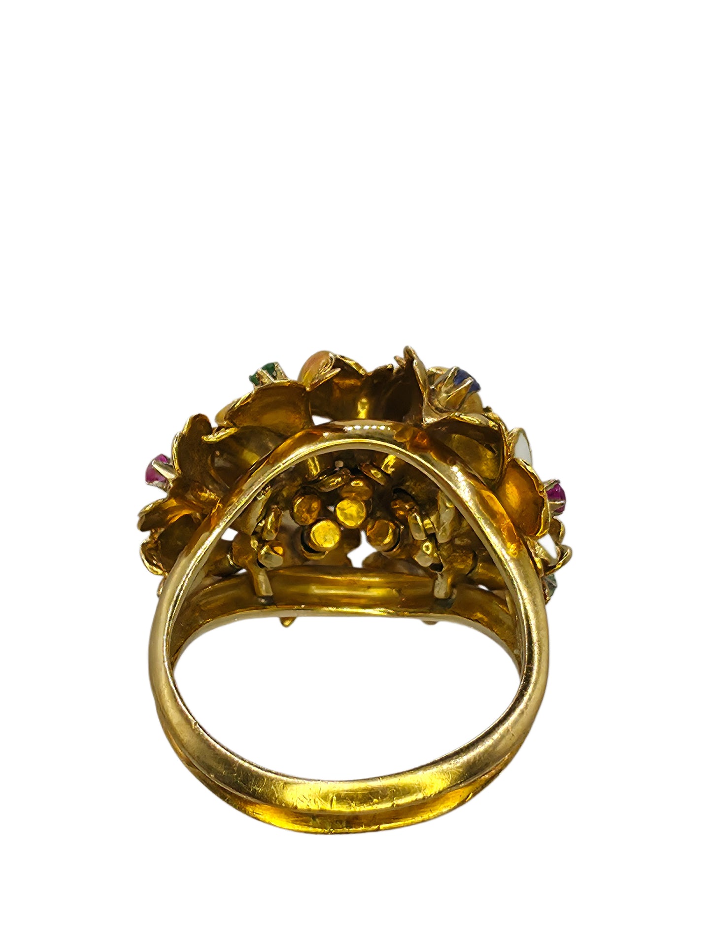 Antique Flower Enamel Ring 18Kt from Italy