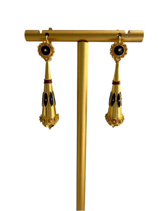 Antique French 18K Gold and Enamel Drop Earrings