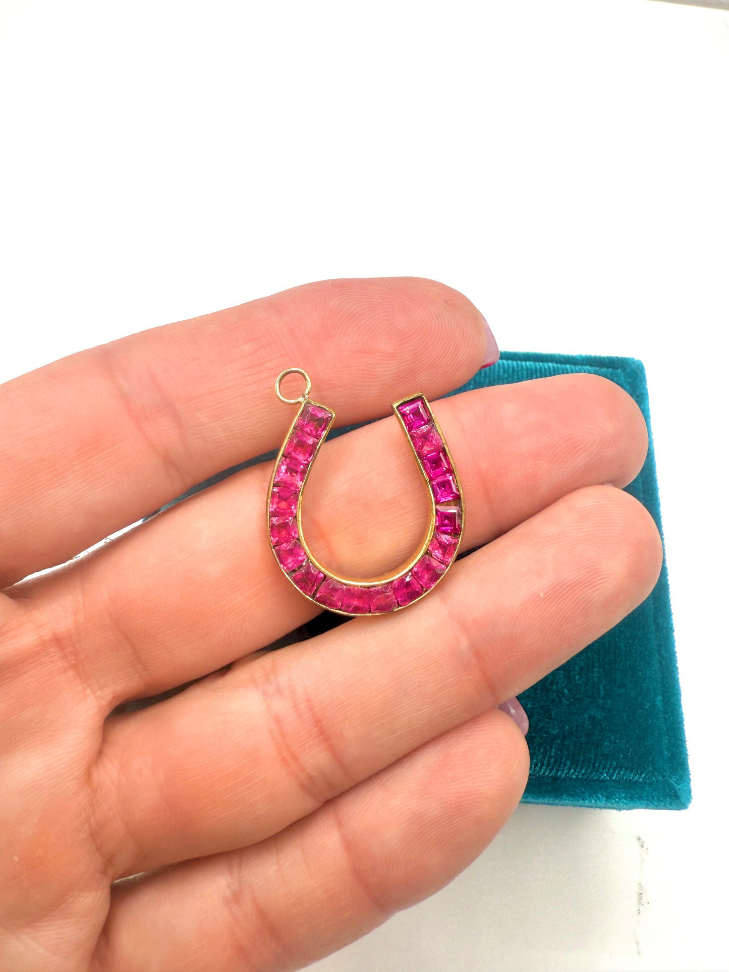 3 carat Synthetic Ruby Horseshoe Pendant in 9K