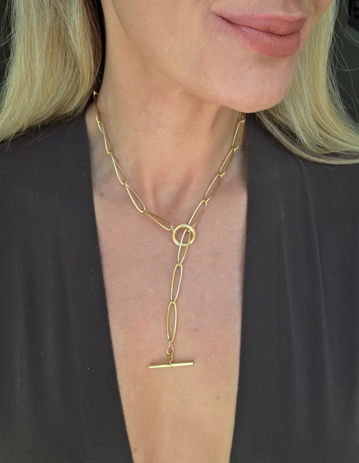 18K Oval Link 20” Toggle Necklace