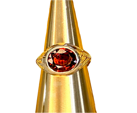 3.6 carat Umbalite Garnet Gypsy Ring 14k Handmade