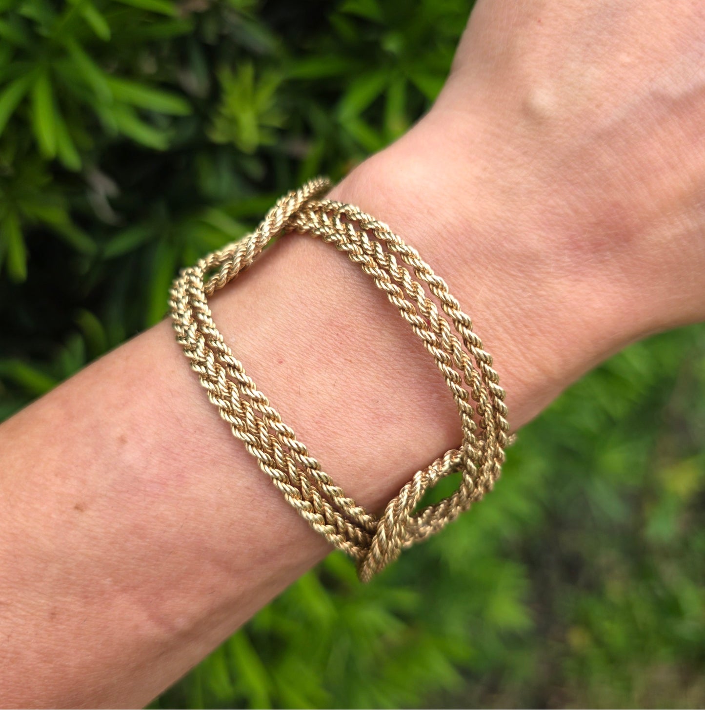 Vintage Italian 14K Yellow Gold Triple-Row Textured Rigid Bracelet