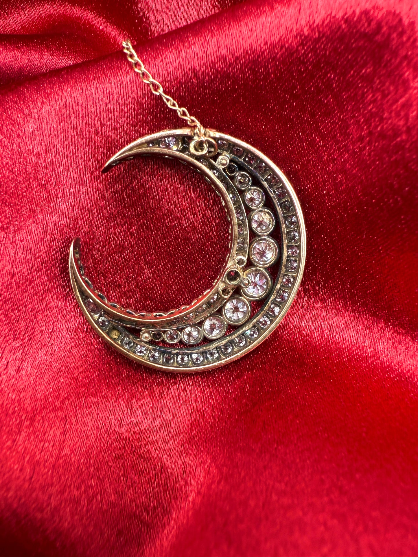 Victorian Diamond Crescent Brooch & Pendant Circa 1880.