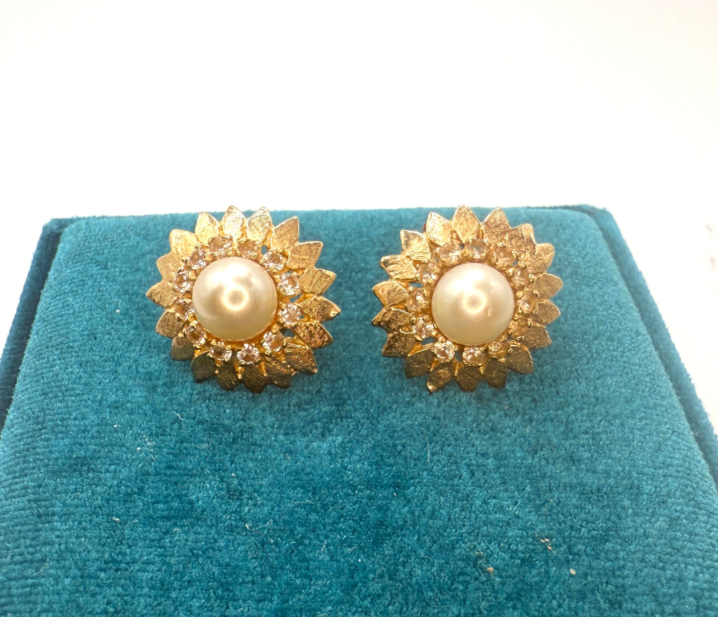 14K Gold Sunburst Pearl and Spinel Earring
