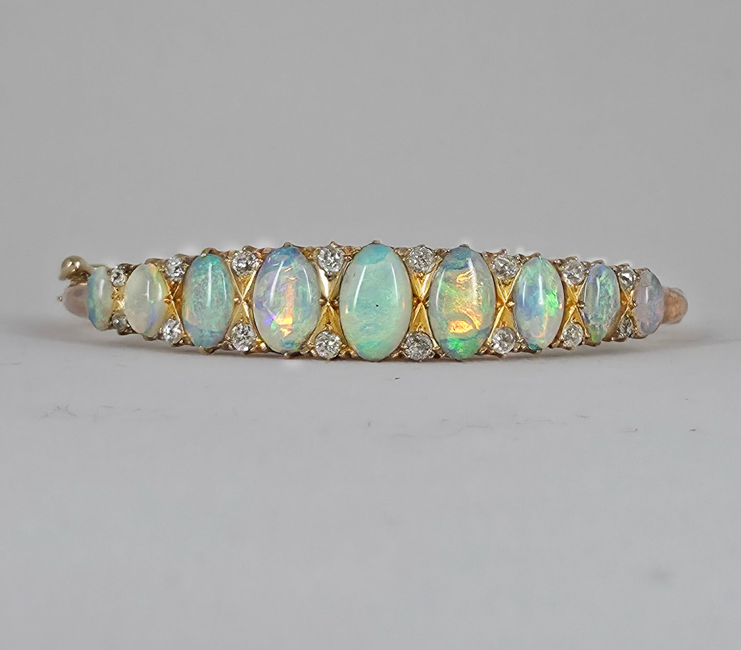 Vintage Australian Opal Bangle with Old cut Diamonds