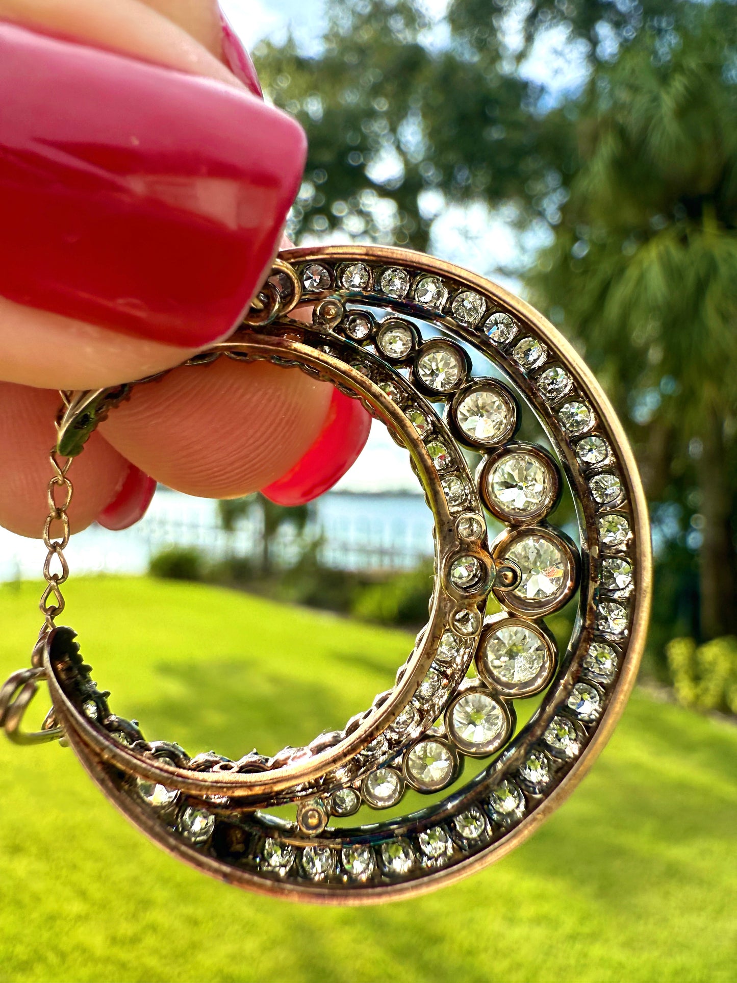 Victorian Diamond Crescent Brooch & Pendant Circa 1880.