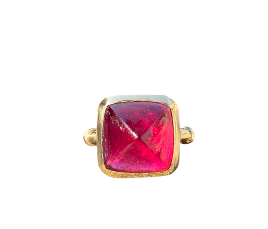 6 ct Rubellite Tourmaline Sugarloaf Ring handmade in 14K