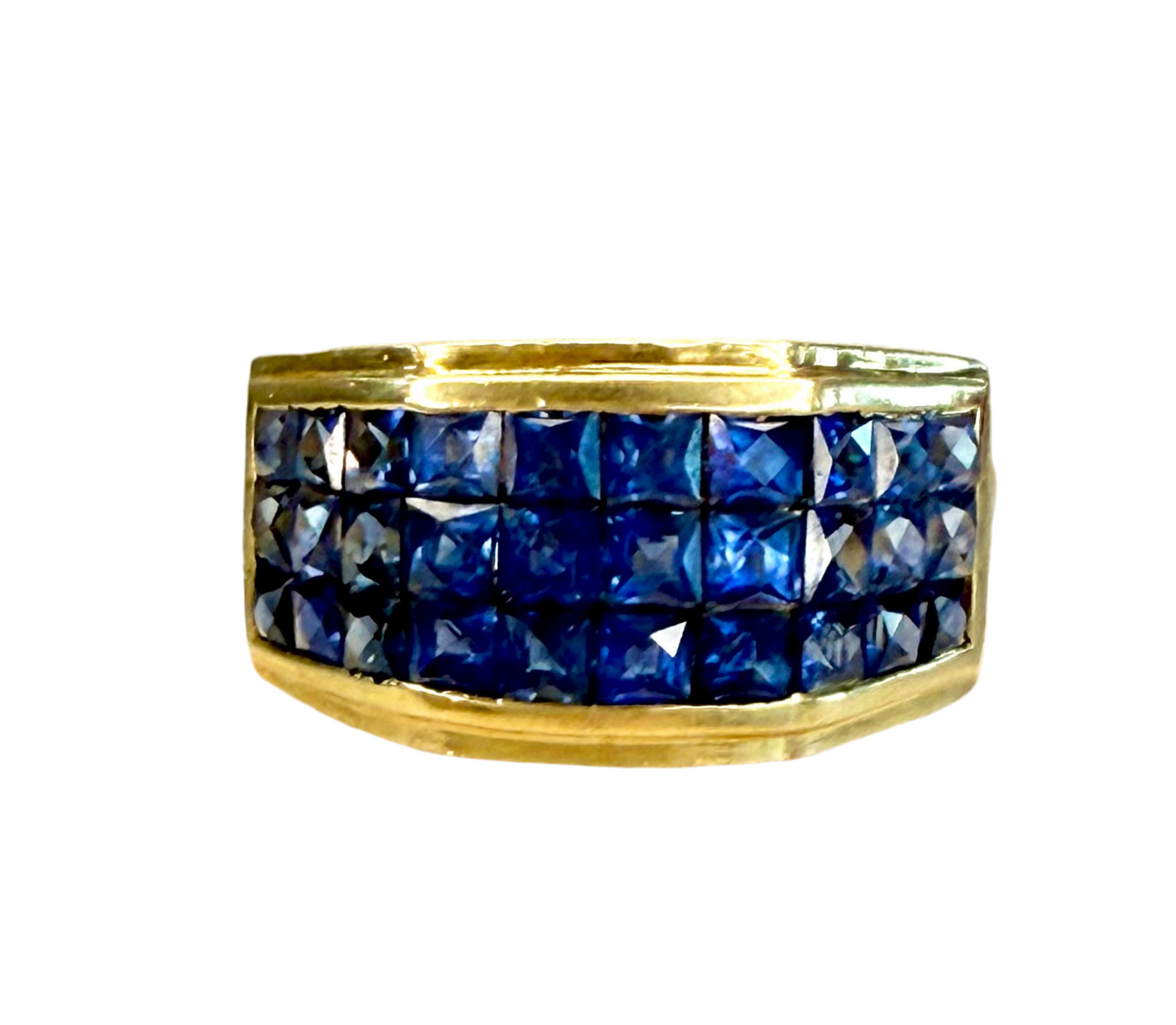 French Cut Sapphire Ring Invisible set in 18K gold