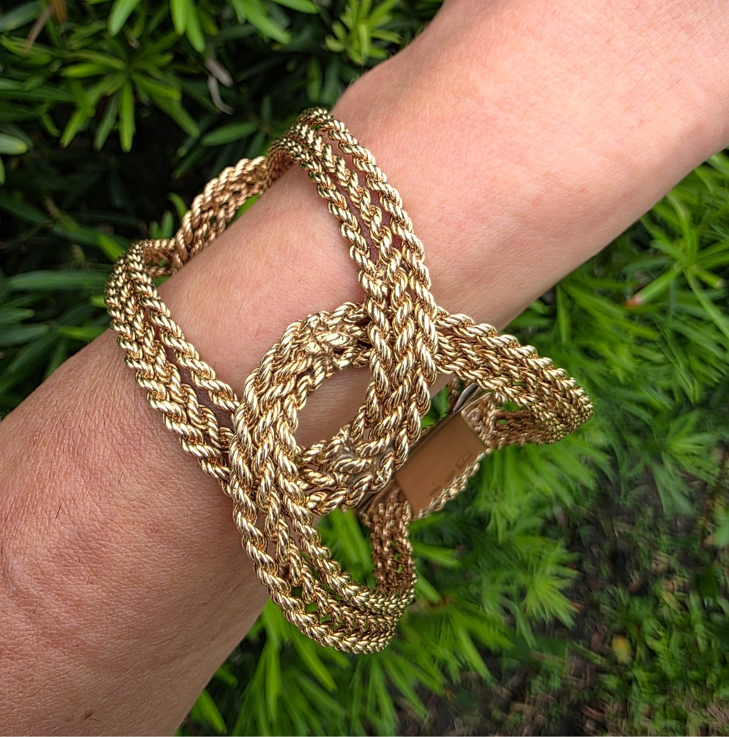 Vintage Italian 14K Yellow Gold Triple-Row Textured Rigid Bracelet
