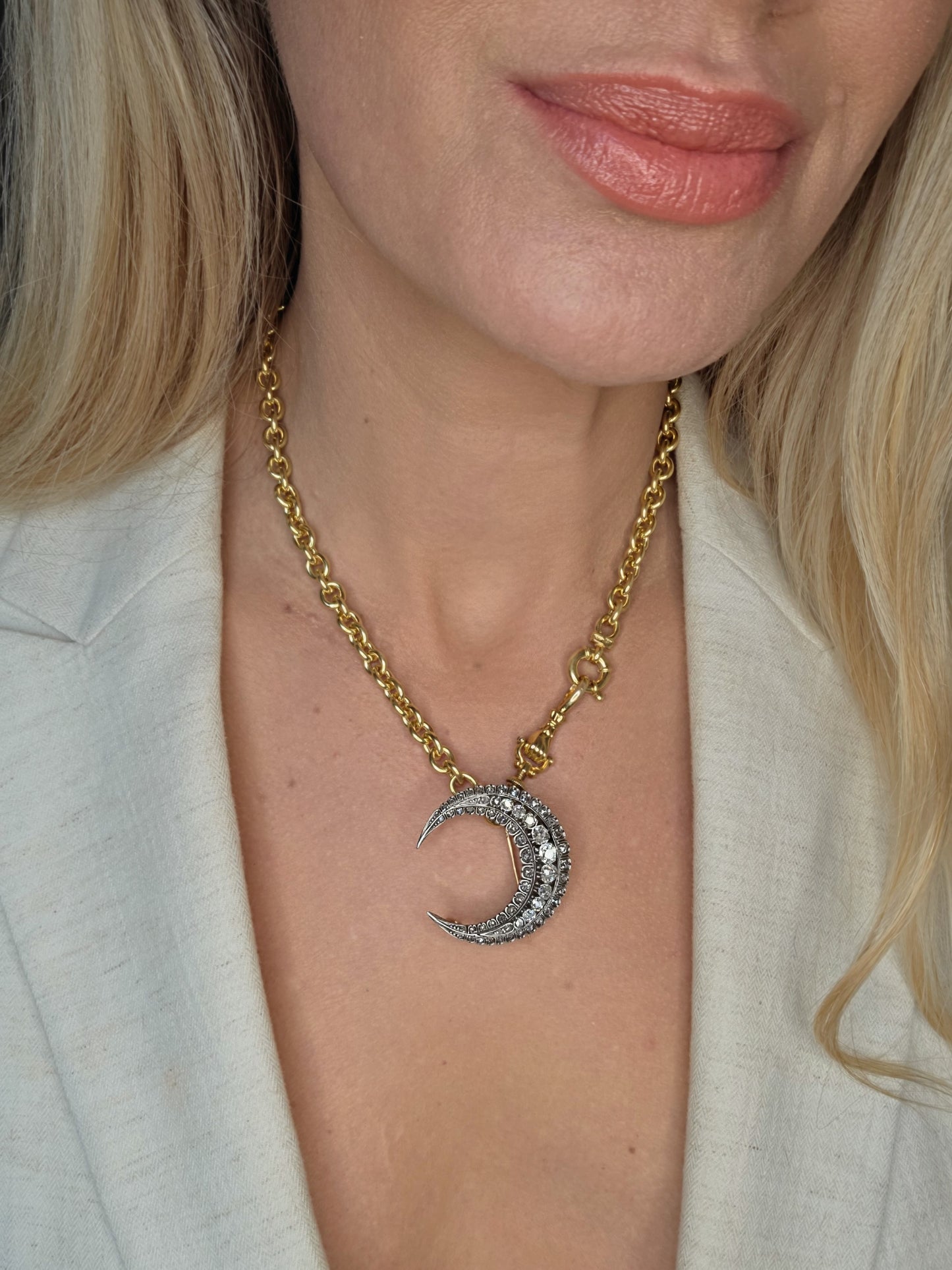 Antique Diamond Crescent Brooch