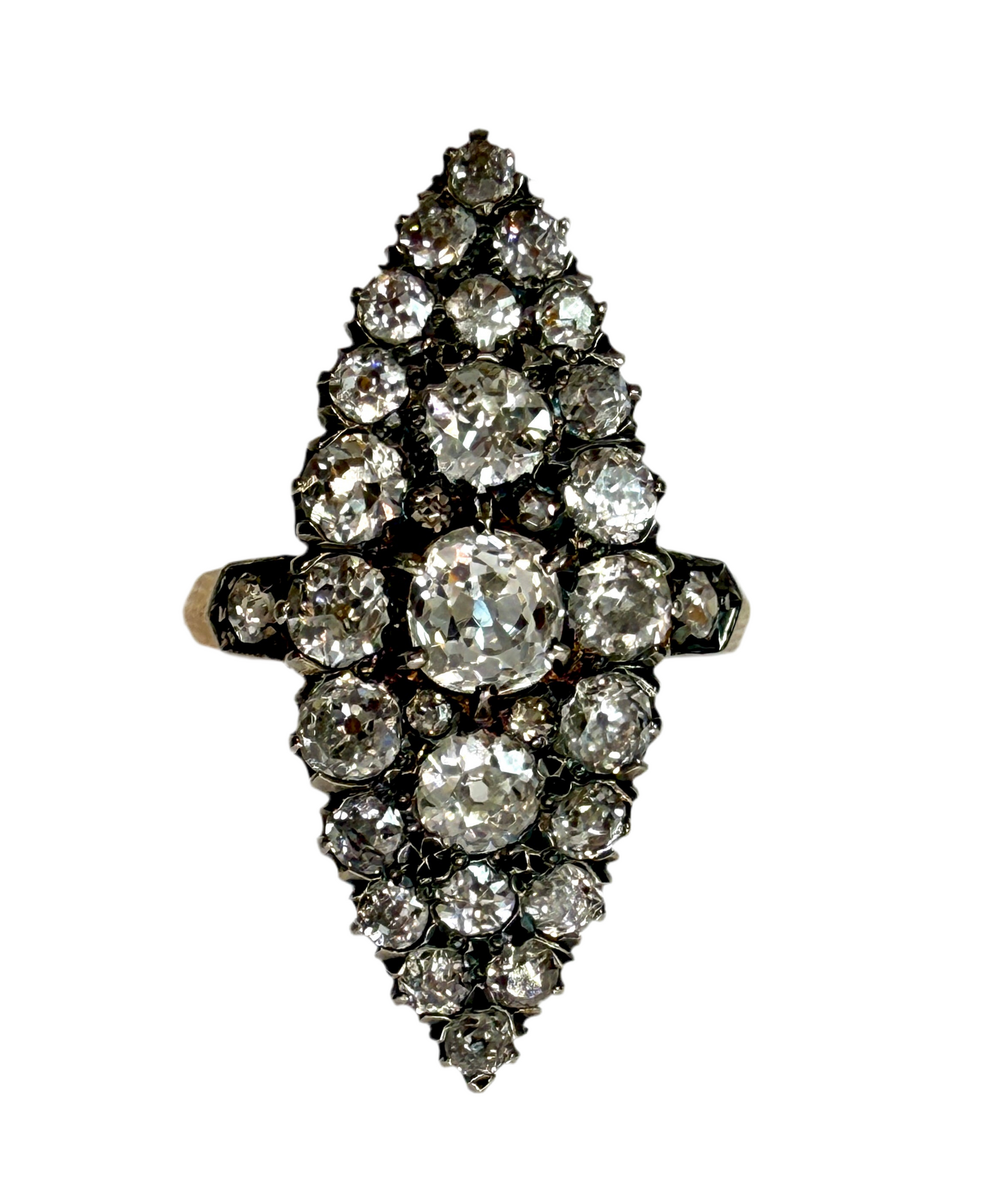 3.2 ct Old mine Diamond Navette Ring