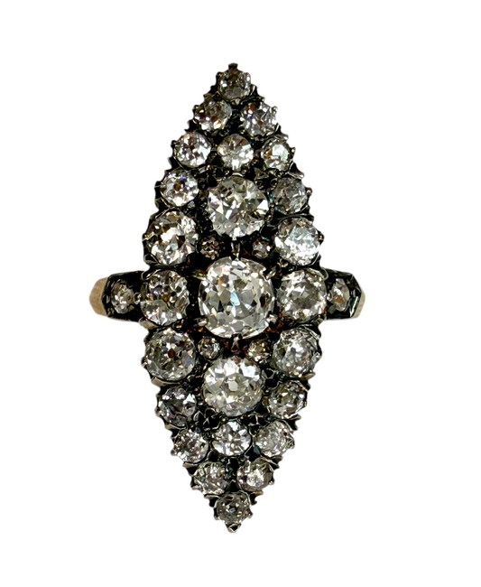 3.2 ct Old mine Diamond Navette Ring