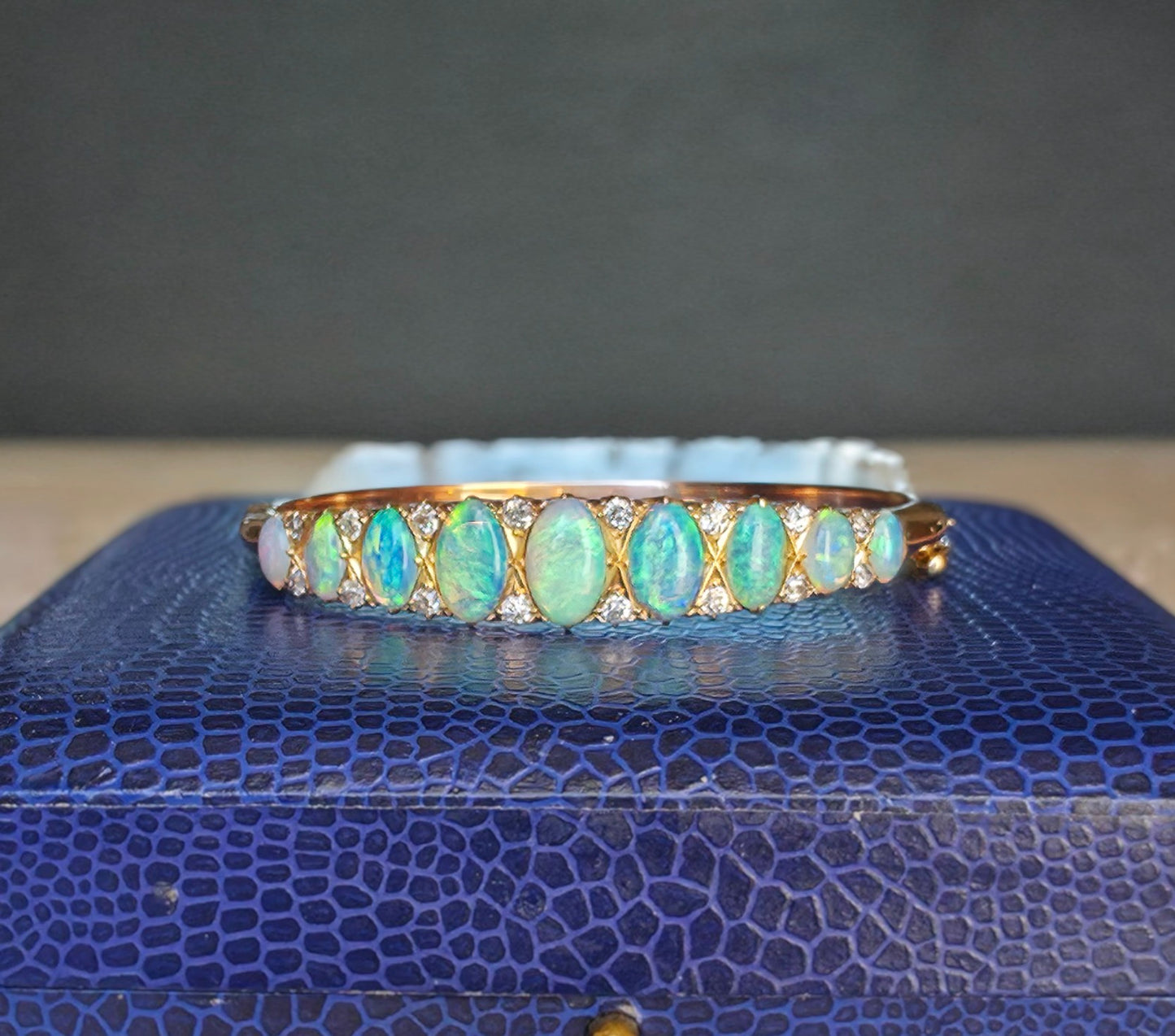 Vintage Australian Opal Bangle with Old cut Diamonds