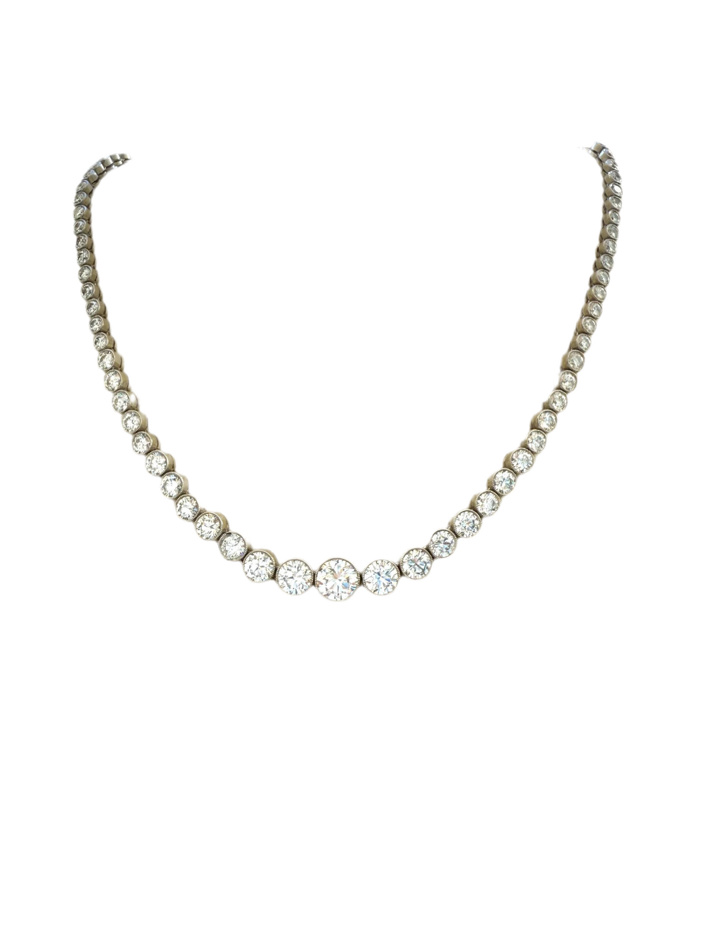 12ct Diamond Platinum Bezel Set Tennis Necklace