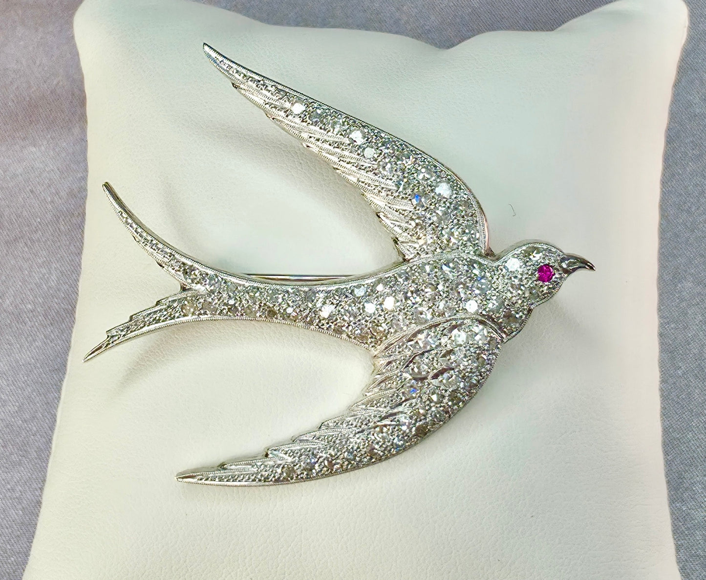 2.3 ctw Diamond and Ruby Dove Brooch