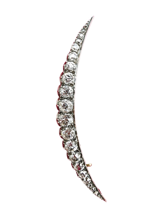 Antique Diamond Crescent Brooch