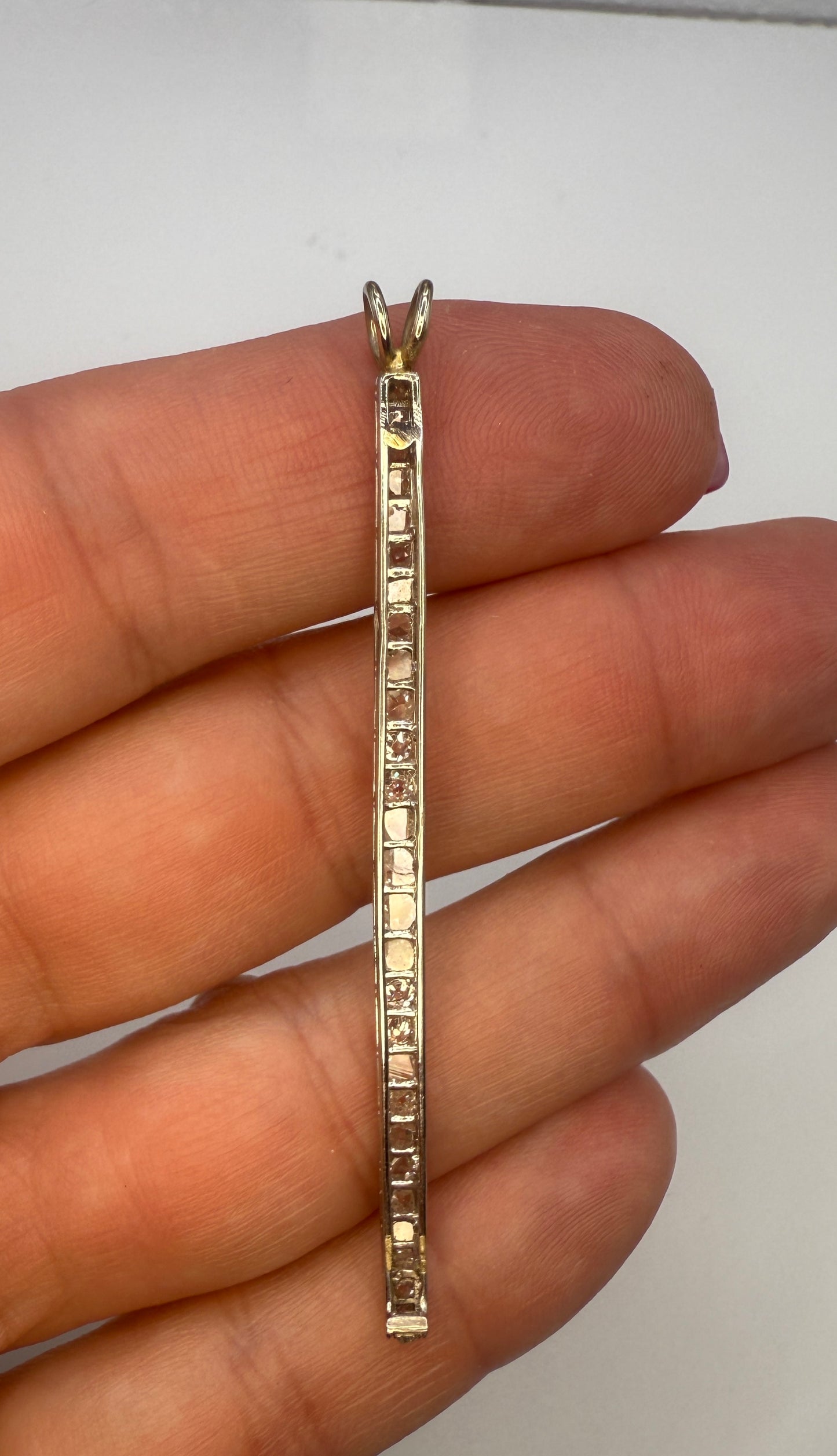 Art Deco Rose Cut Diamond Bar Brooch in Platinum and Rose