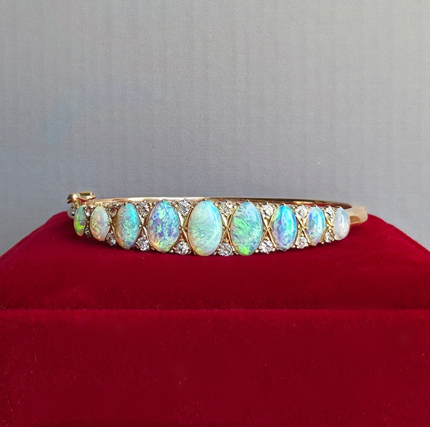 Vintage Australian Opal Bangle with Old cut Diamonds
