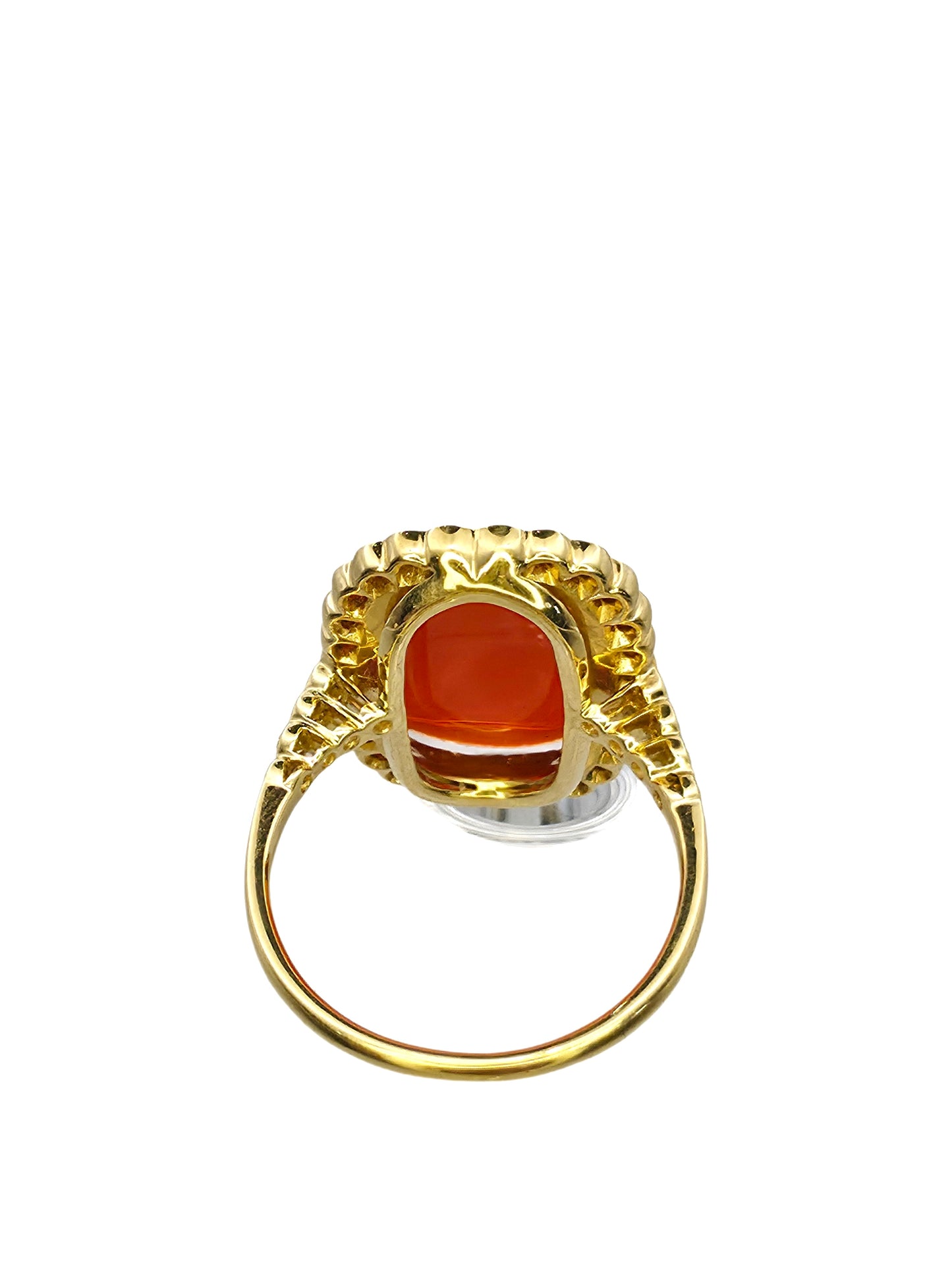 Stunning Fire Opal with Yellow Diamond Halo in 18K gold