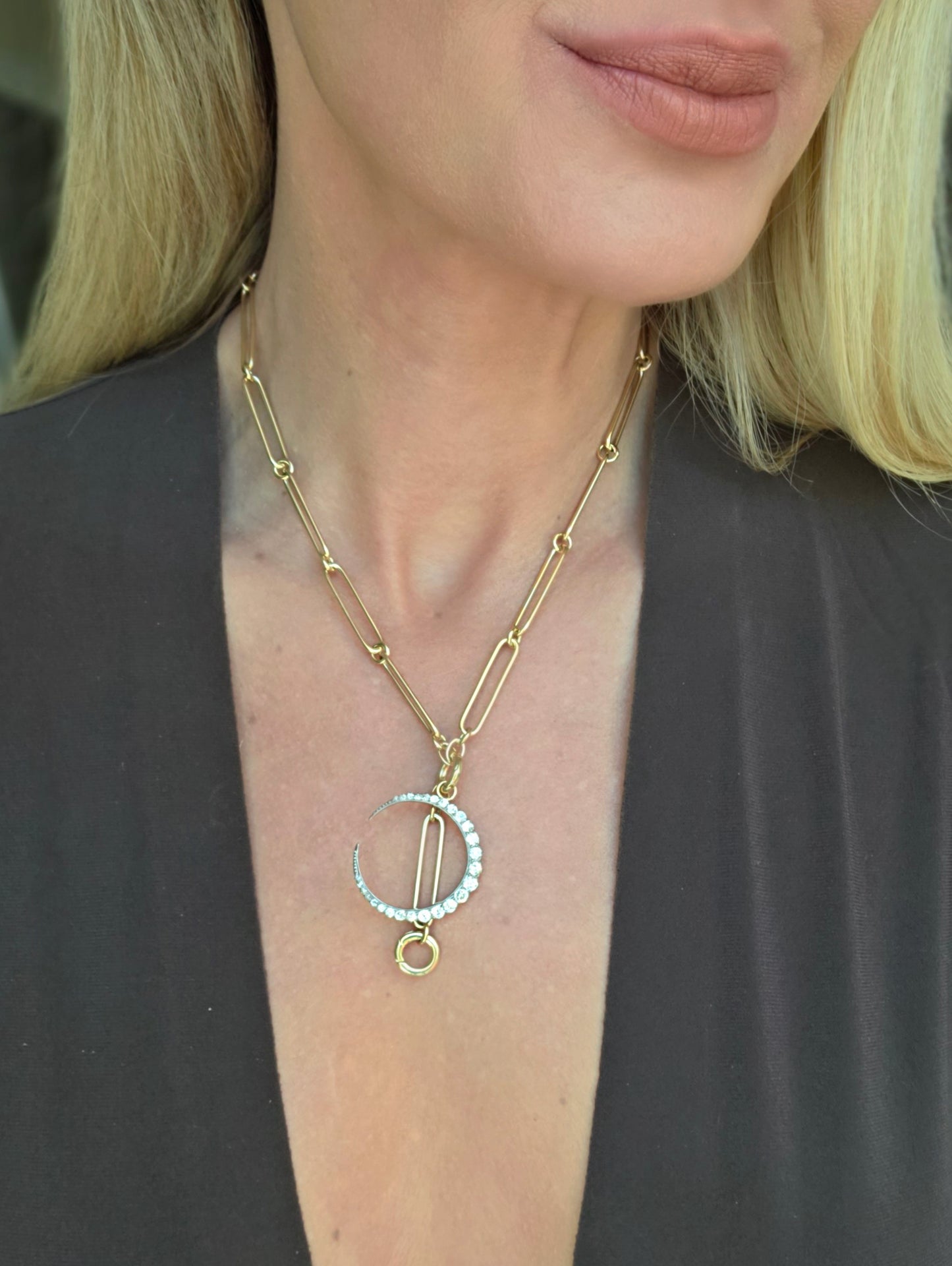 14k  Trombone Y- Drop Necklace with Spring Circle Clasps