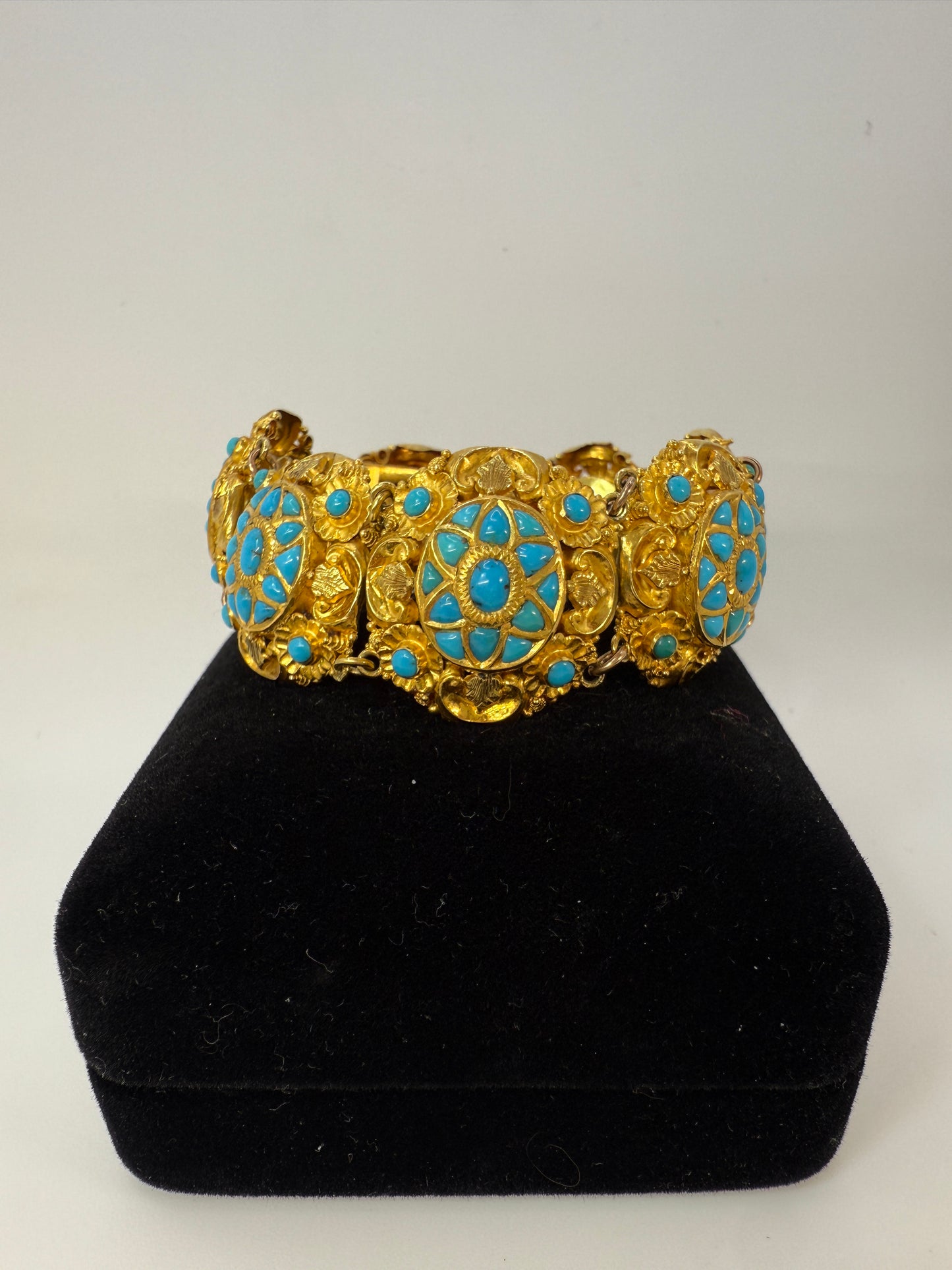Antique Turkish 22k Gold and Turquoise link bracelet