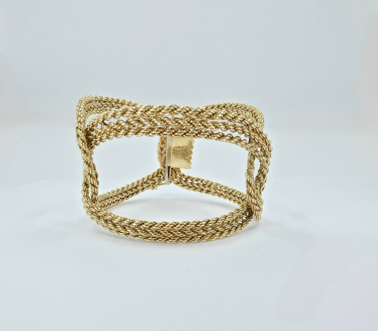 Vintage Italian 14K Yellow Gold Triple-Row Textured Rigid Bracelet