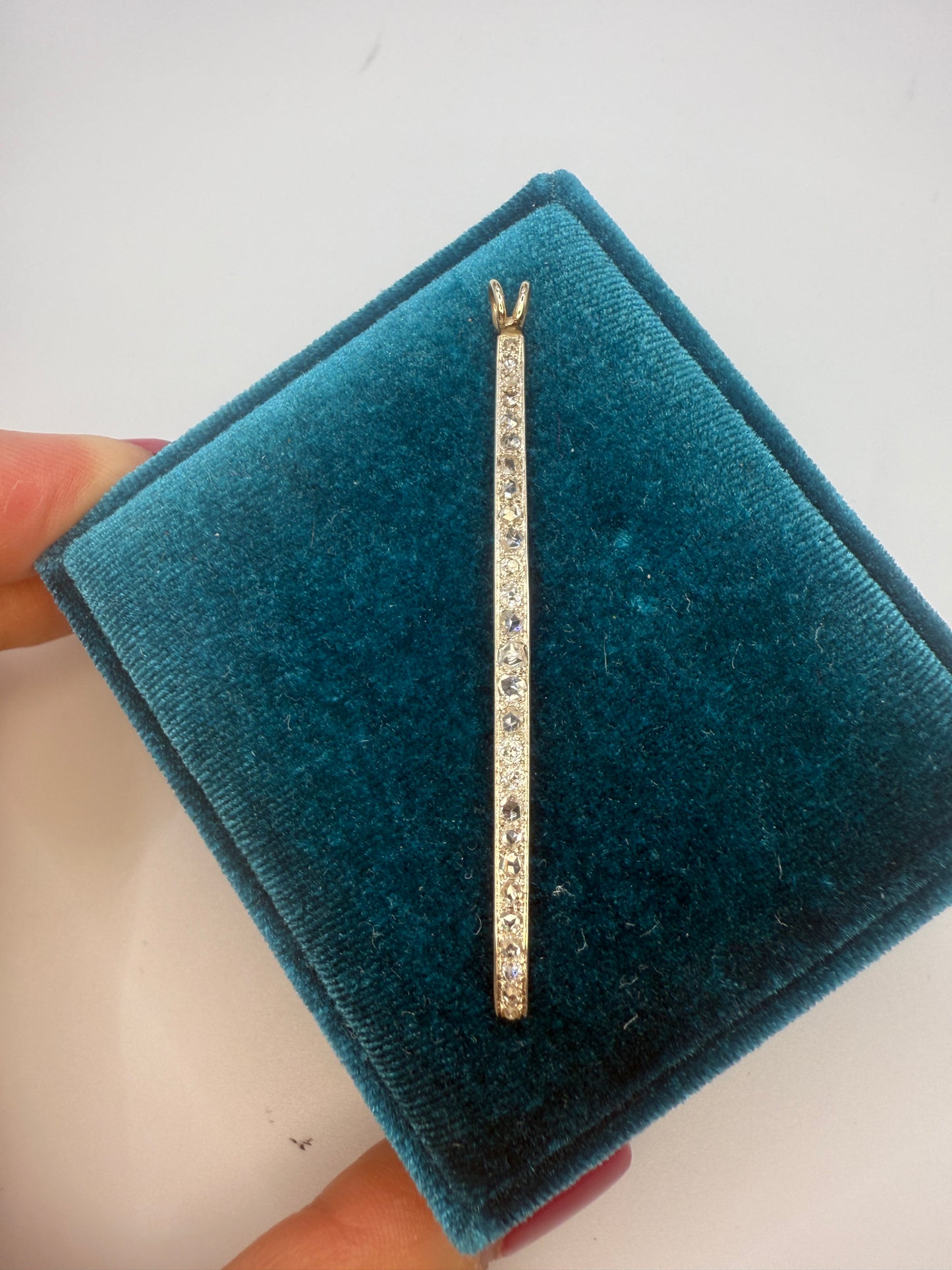 Art Deco Rose Cut Diamond Bar Brooch in Platinum and Rose