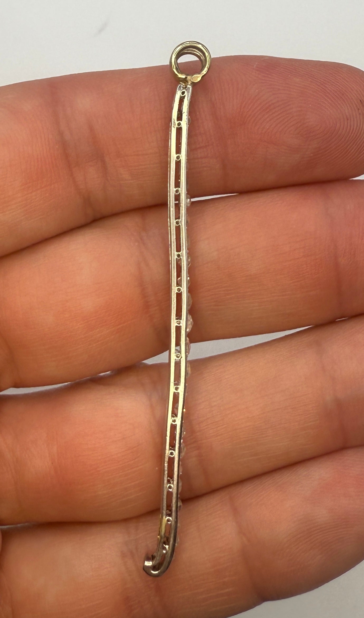 Art Deco Rose Cut Diamond Bar Brooch in Platinum and Rose