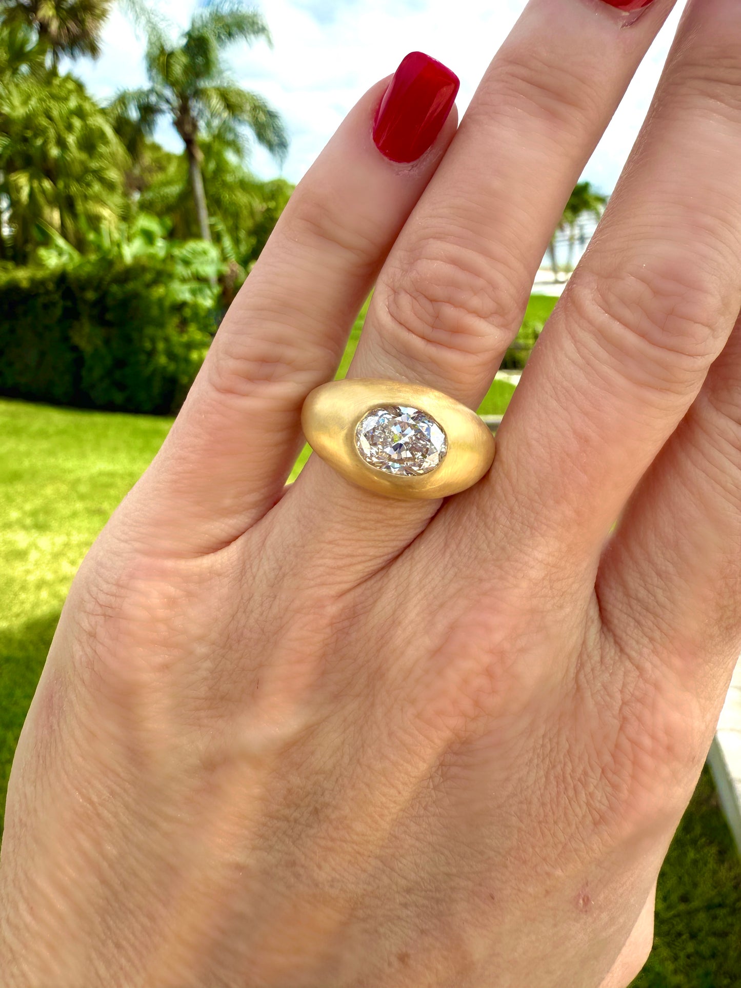 2.3ct Oval Diamond Donut Gypsy Ring