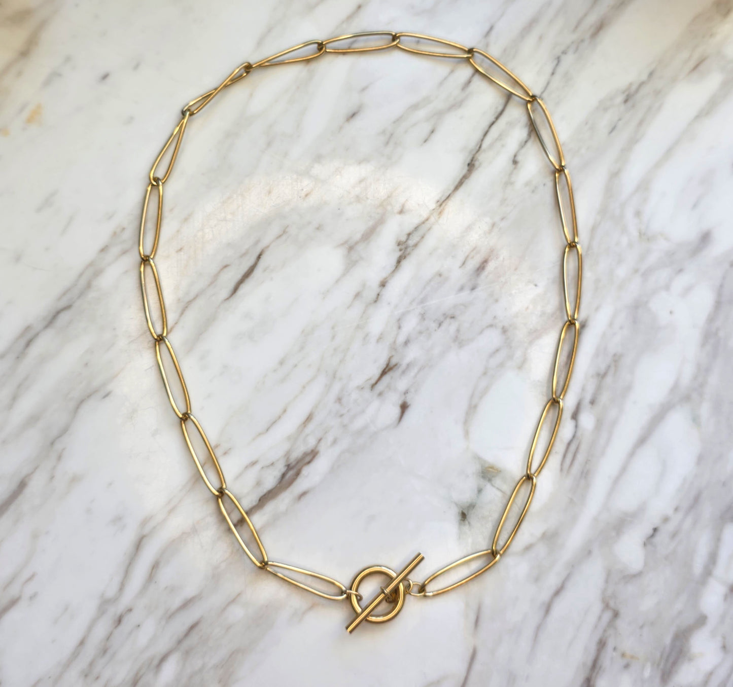 18K Oval Link 20” Toggle Necklace