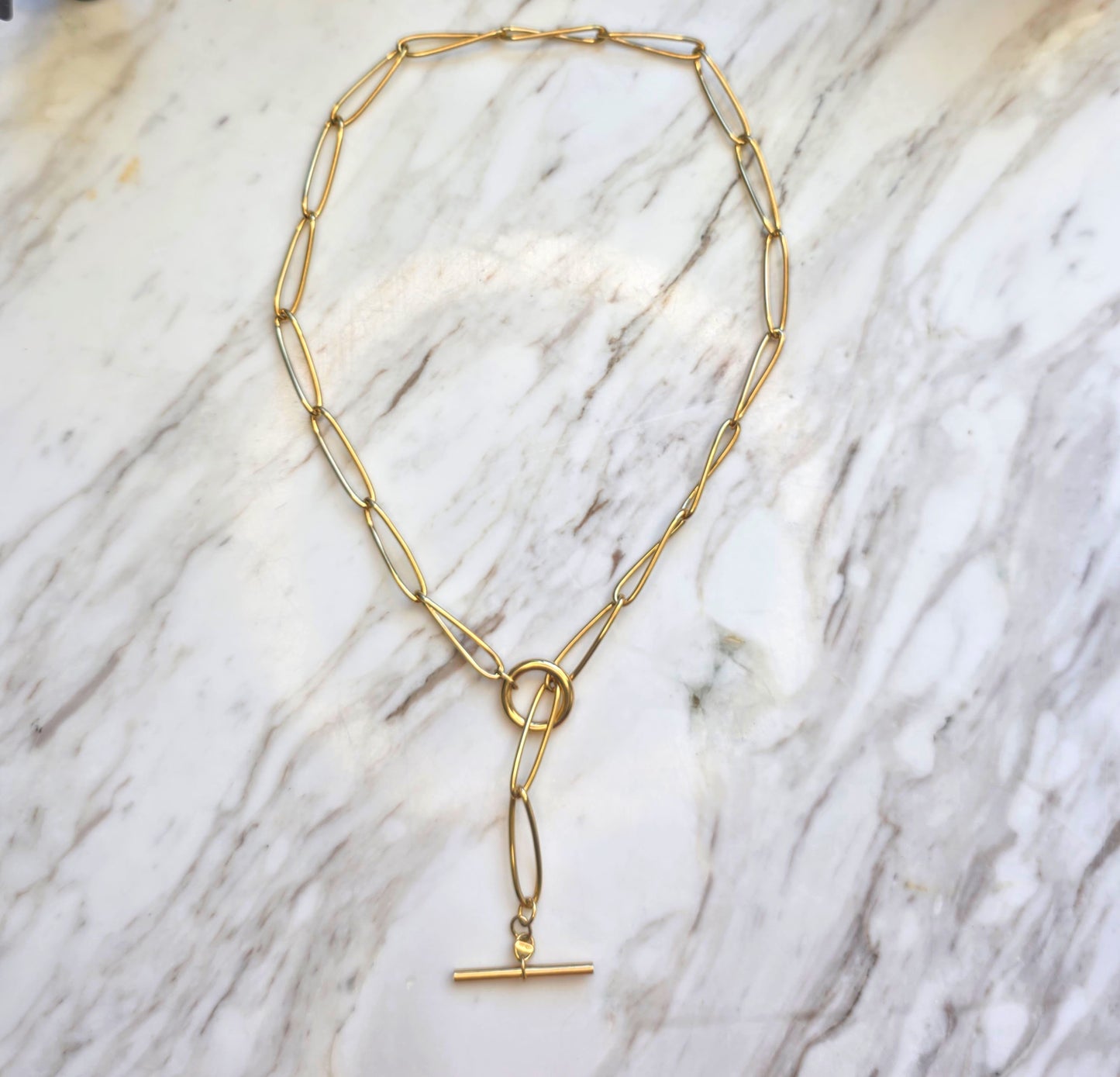 18K Oval Link 20” Toggle Necklace