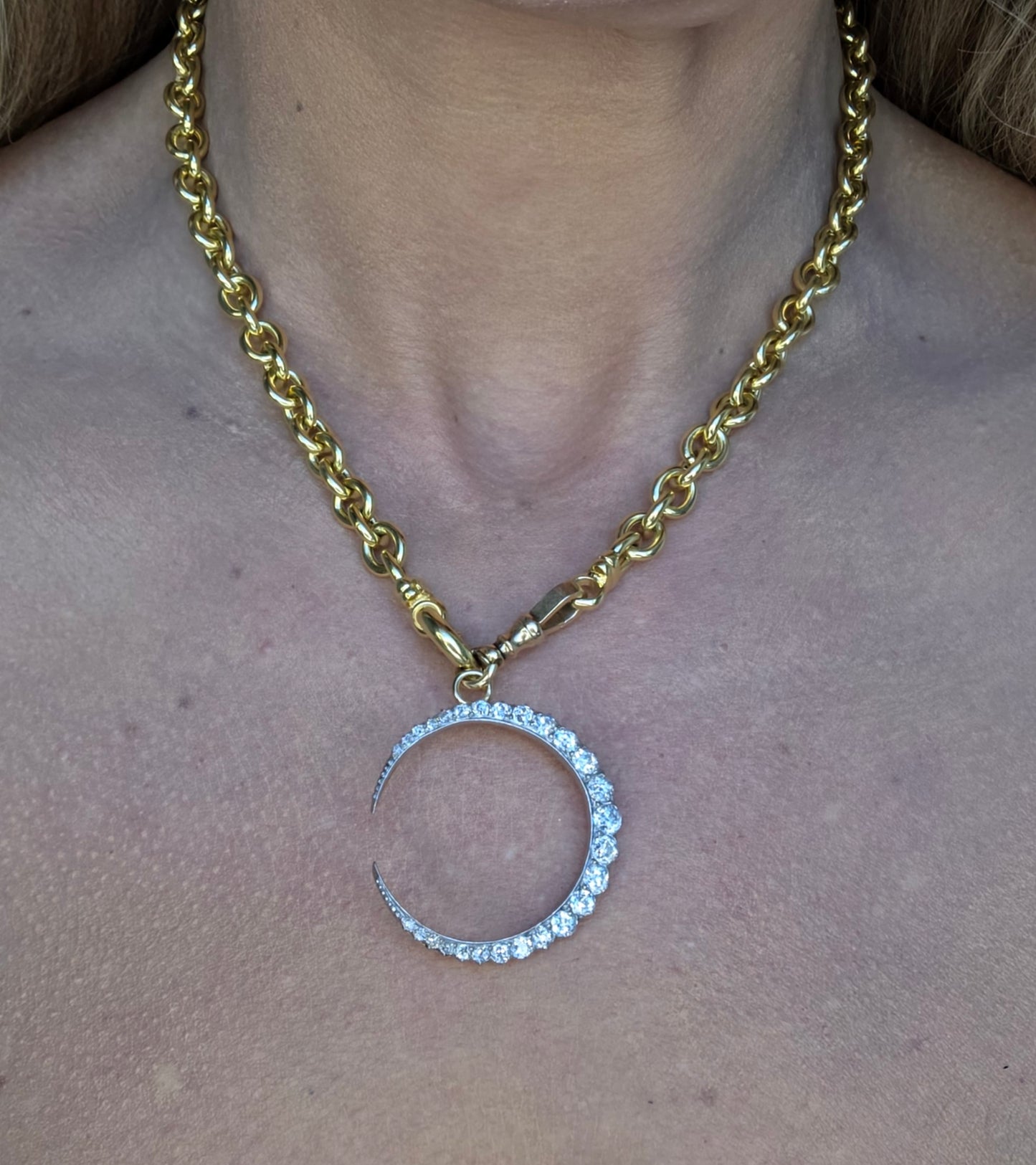 Vintage Diamond Crescent Brooch