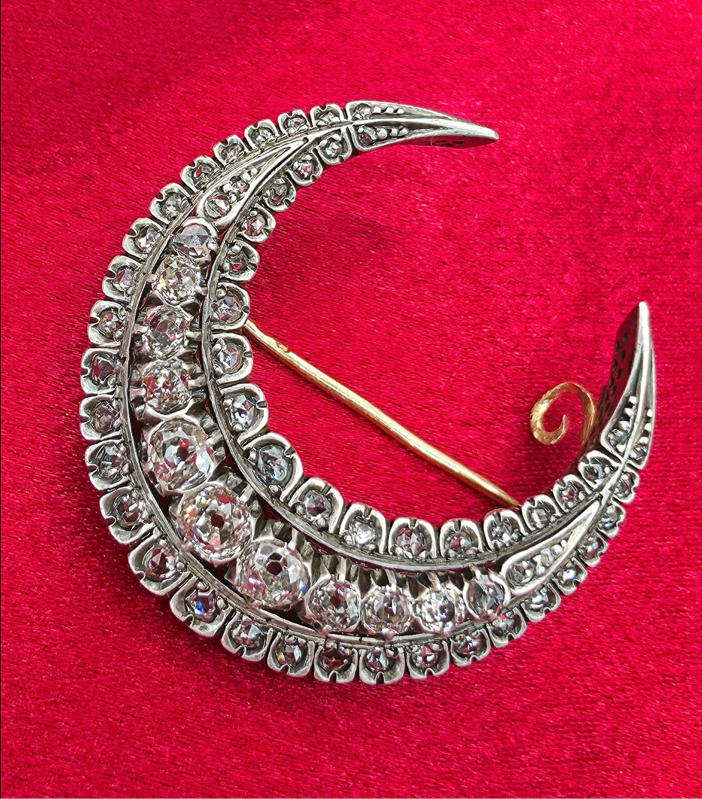 Antique Diamond Crescent Brooch