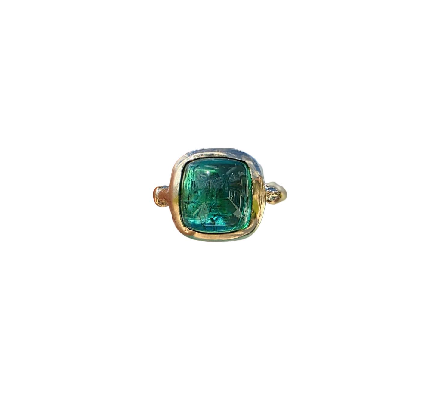 5ct Emerald Green Sugarloaf Tourmaline ring in 14K