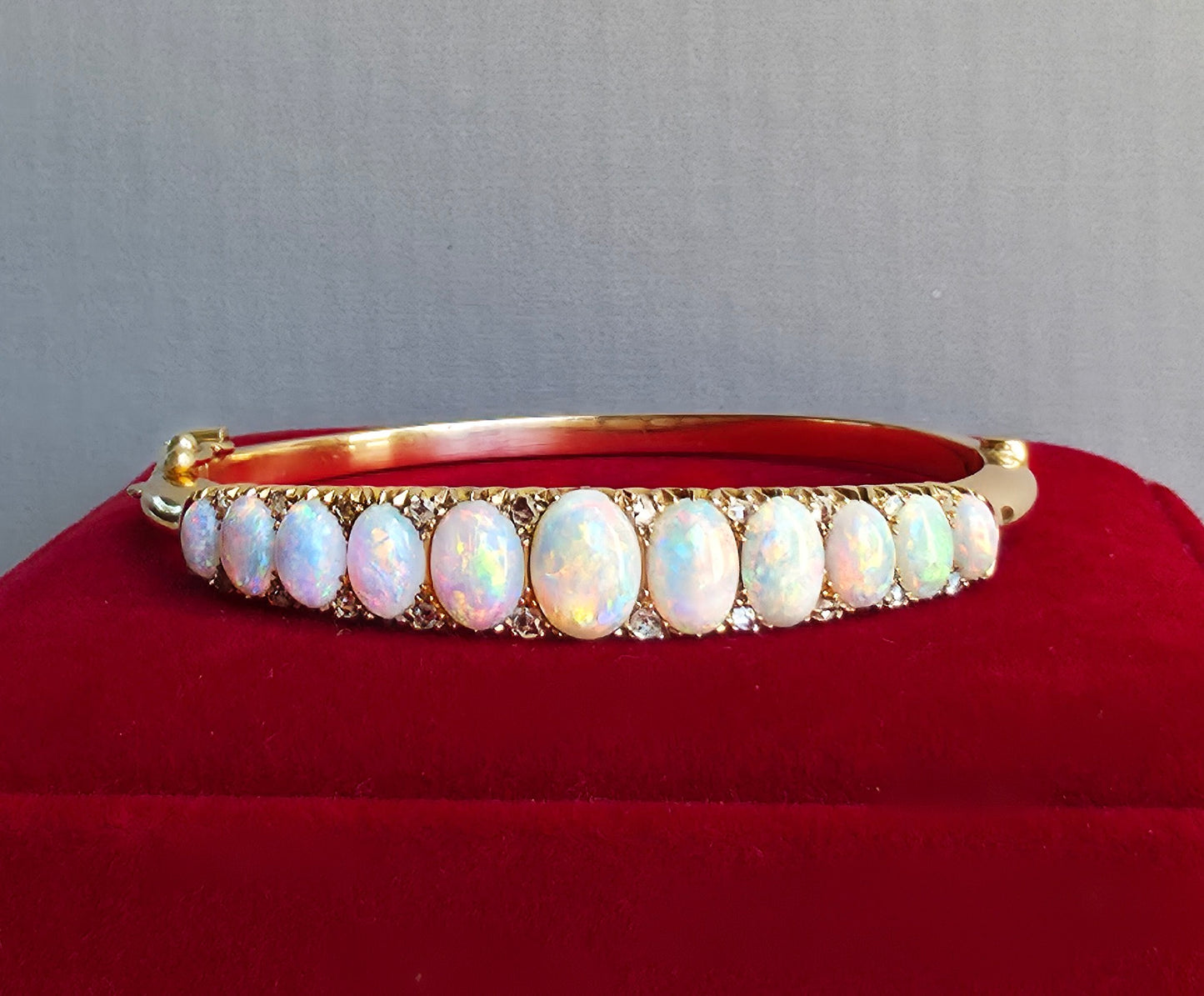 Vintage Pink Australian Solid Opal Bangle 14K gold