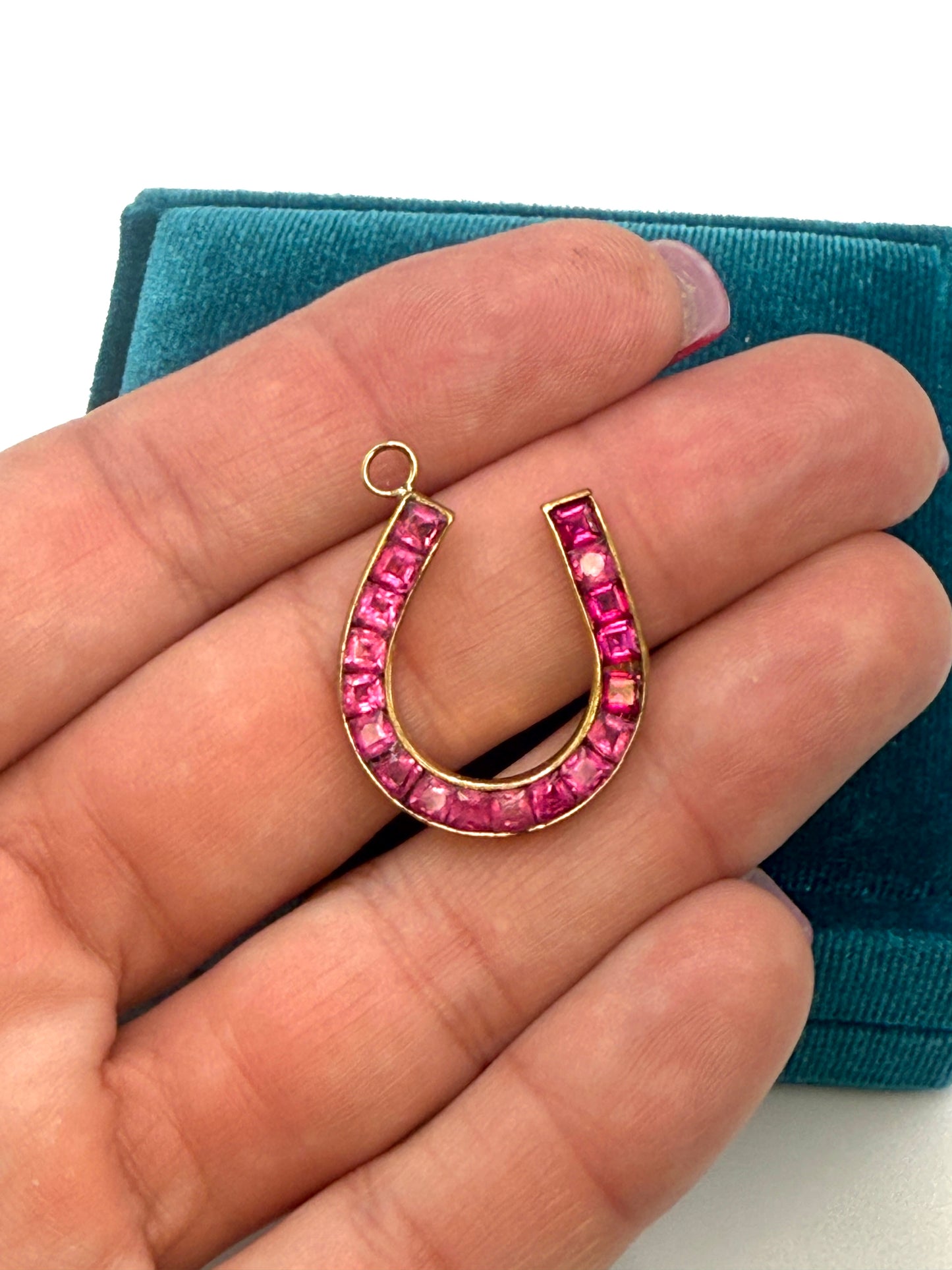 3 carat Synthetic Ruby Horseshoe Pendant in 9K