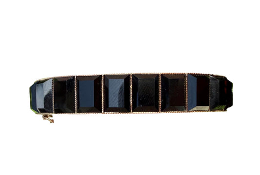 Victorian Pyramid Black Onyx Bangle in Rose gold