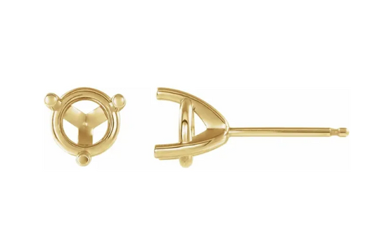 14K Yellow 9 mm Round 3-Prong Earring Mounting