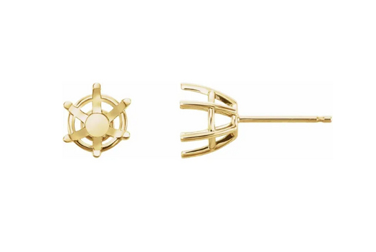14K White 9 mm Round 6-Prong Stud Earring Mounting