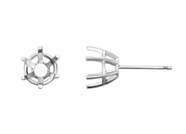 14K White 9 mm Round 6-Prong Stud Earring Mounting